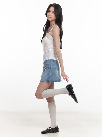 Washed Stitched Denim Mini Skirt CA511