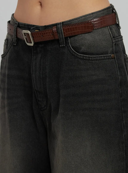 Square Buckle Textured Belt IJ509