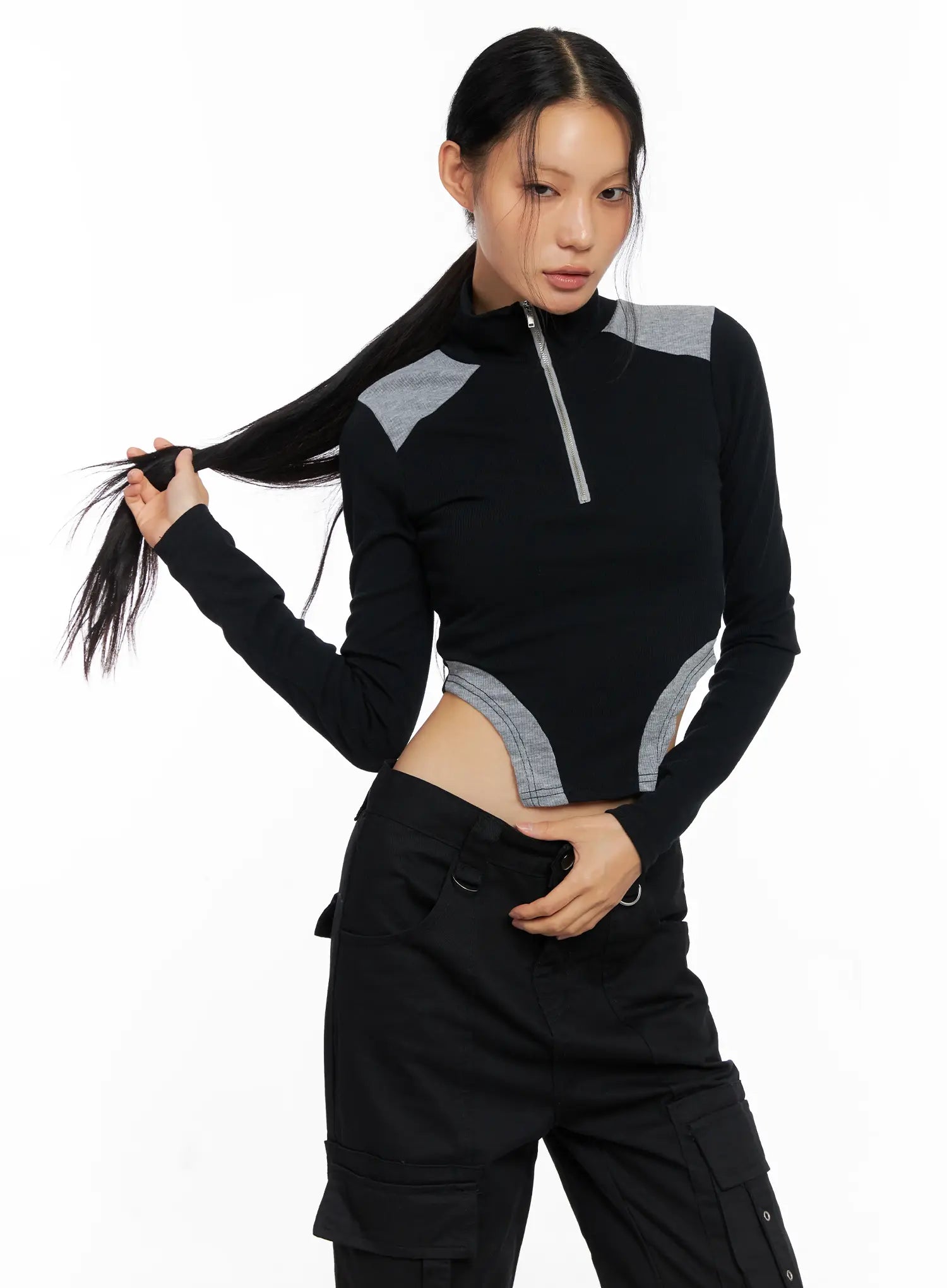ribbed-contrast-half-zip-top-co528
