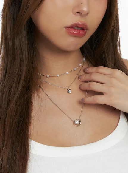 Multi-Strand Faux-Pearl Detail Layered Necklace IN510