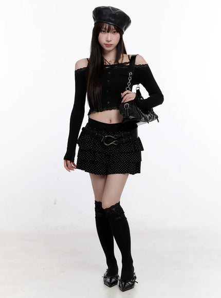 Lace Crop Tie Long Sleeve Top CS530