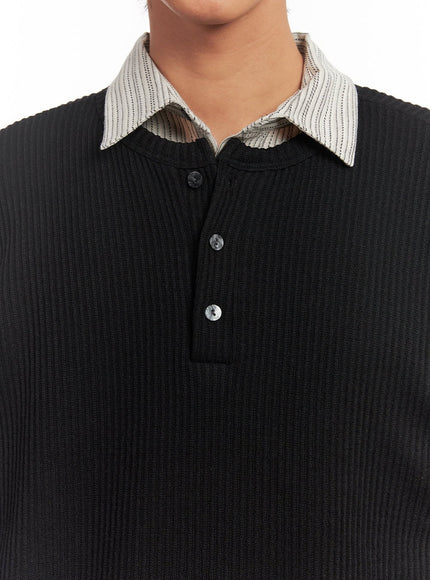 Men's Ribbed Buttoned Long-Sleeve Shirt IA510