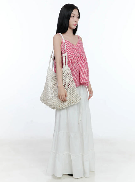 gingham-shirred-strap-blouse-cl530