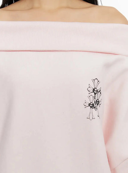 Off-Shoulder Graphic Sweatshirt ID525