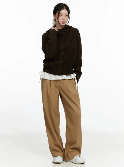 Button Hooded Knit Cardigan F502