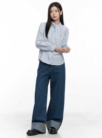 Striped Puff Sleeve Tie Blouse CO506