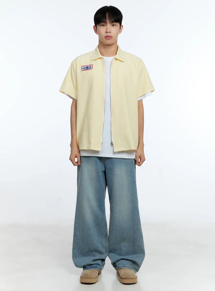 mens-pinstripe-short-sleeve-zip-shirt-ig519