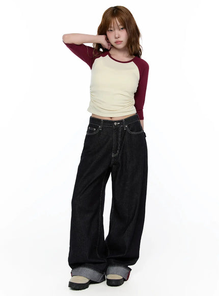 casual-two-tone-3-4-sleeve-top-ca521