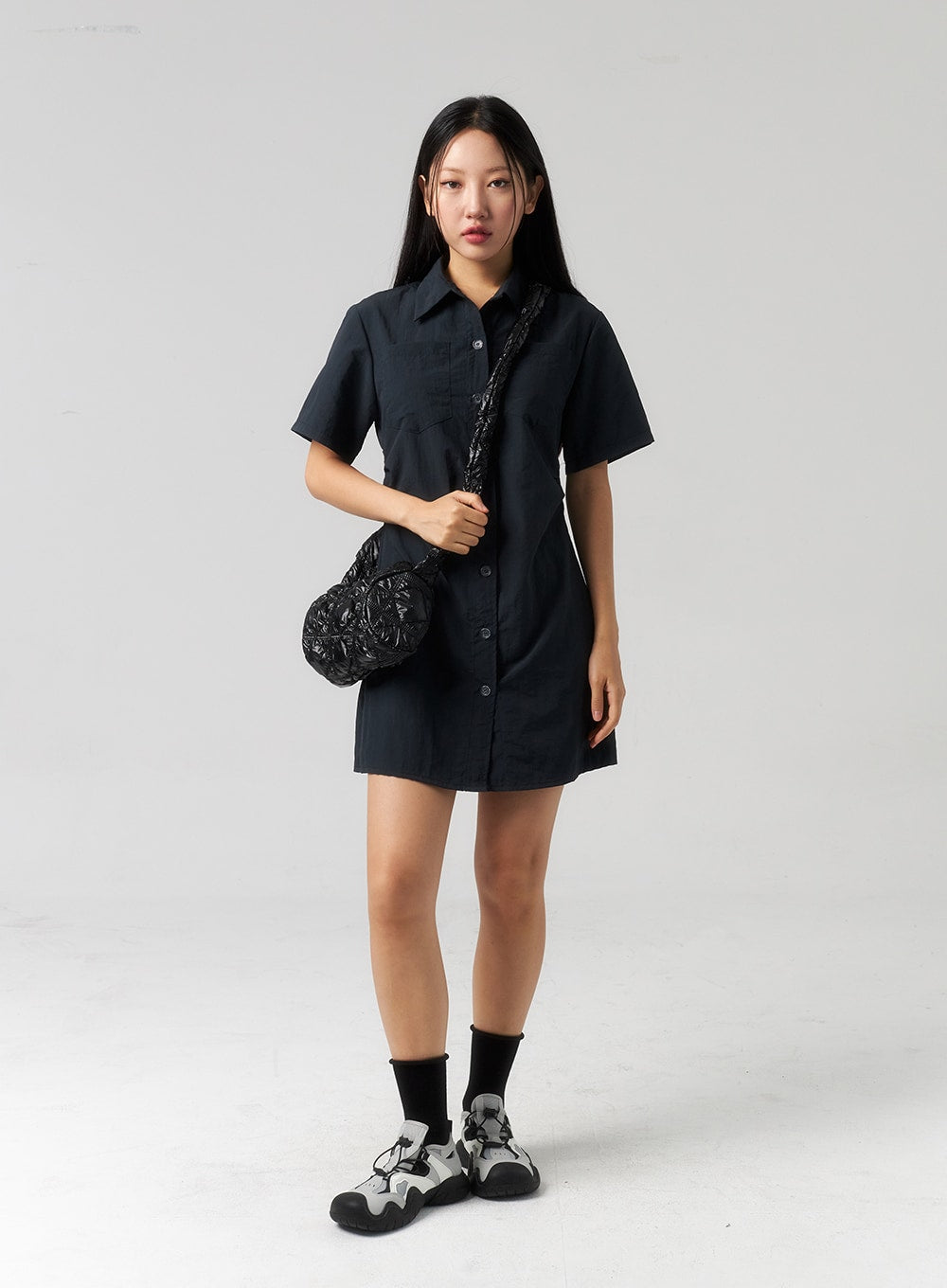 nylon-mini-shirt-dress-cu329