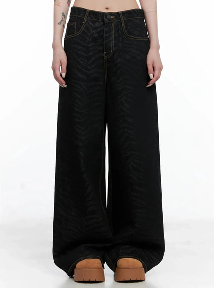 freyja-animal-print-wide-leg-jeans-is508 / Black