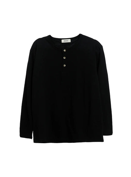 mens-henley-neck-long-sleeve-tee-ig512 / Black