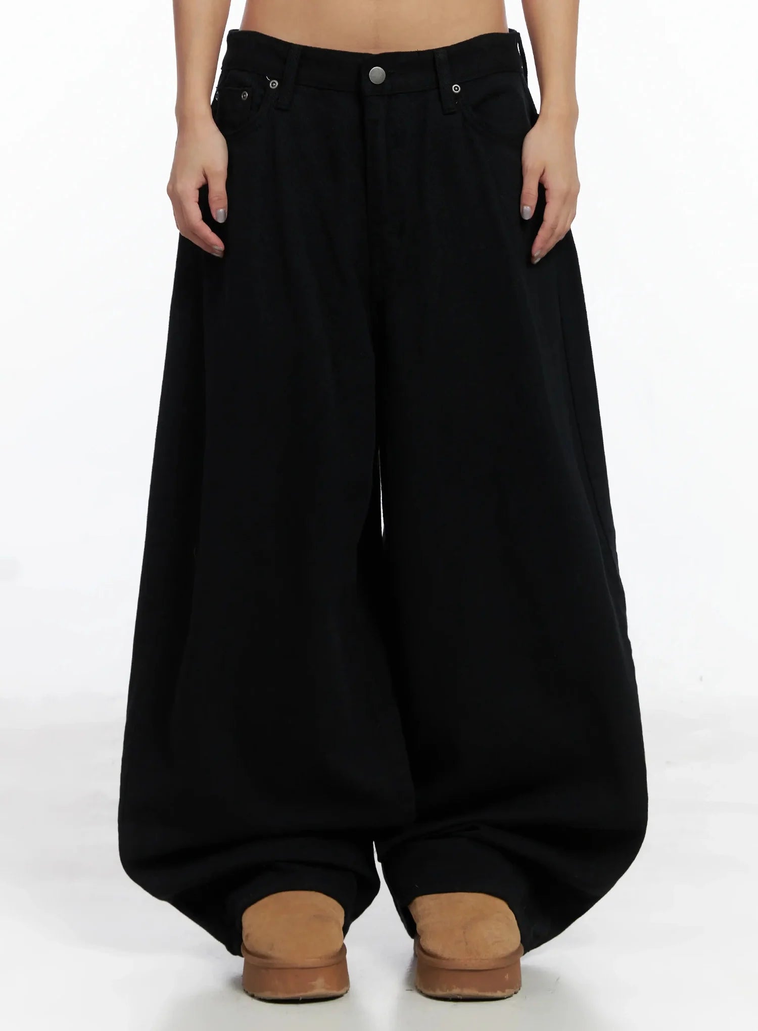 plaid-accent-wide-leg-pants-in528 / Black