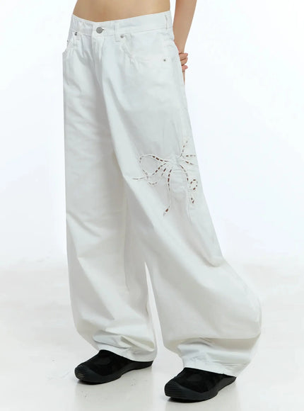 ribbon-detail-wide-fit-pants-iu523 / White