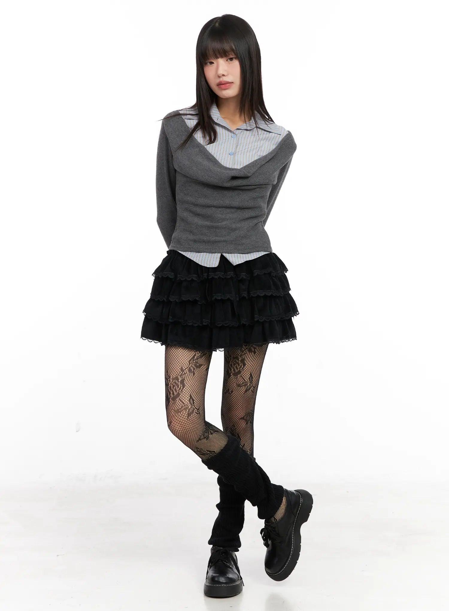 Lace-Up Ruffle Tiered Mini Skirt CN520