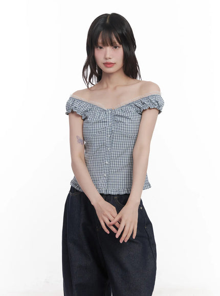plaid-frill-off-shoulder-top-cu519