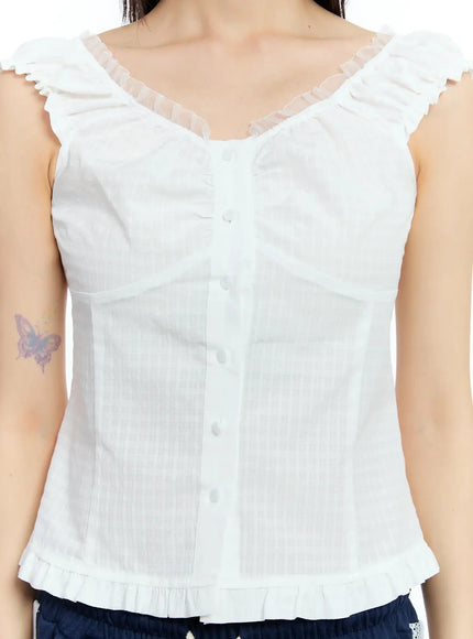 frill-trim-sleeveless-blouse-iu525