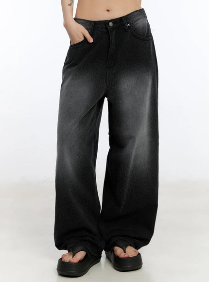 salma-leopard-print-wide-leg-jeans-ca508 / Black