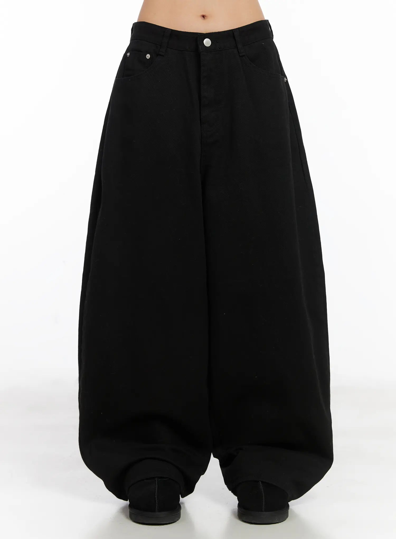 studded-wide-leg-cotton-pants-cd508 / Black