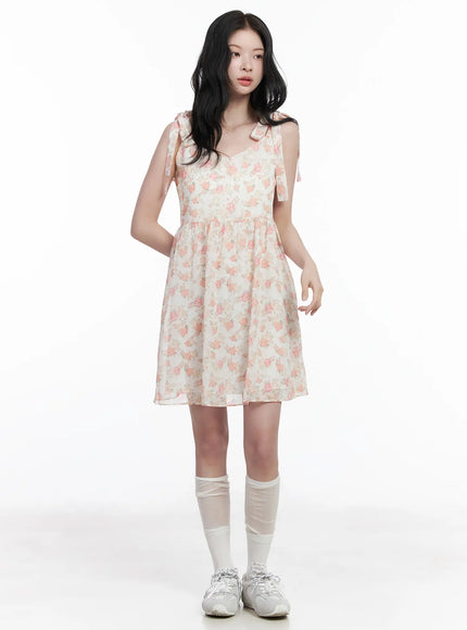 Chiffon Floral Tie Strap Mini Dress CA509