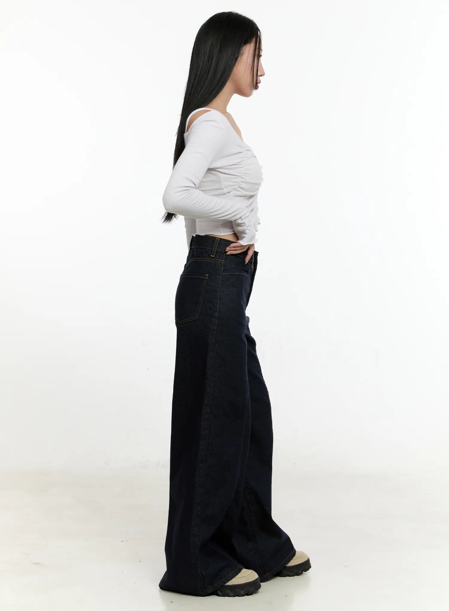 Off-Shoulder Ruched Long Sleeve Top CN506