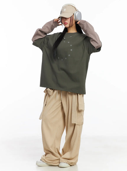 Oversized Star Print Layered Long Sleeve Tee CJ514