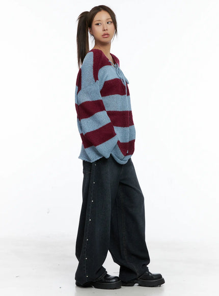 Rivet Detail Washed Wide-Leg Jeans CS505