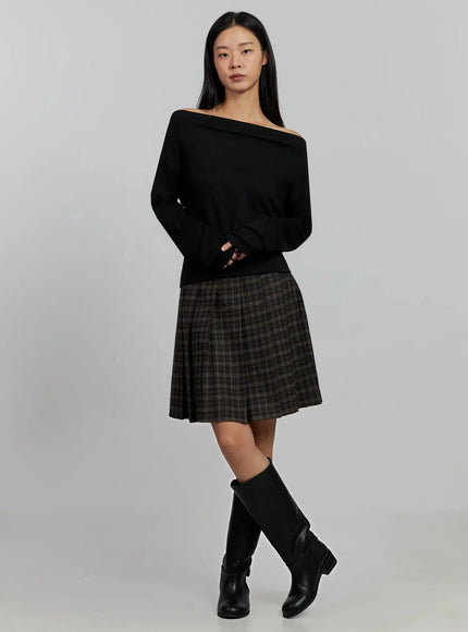 Plaid Pleated Midi Skirt IJ502