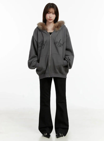 Faux Fur Printed Zip-Up Hoodie ID531
