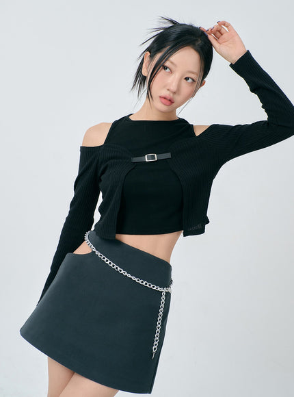 Layered Off-Shoulder Buckle Top BD23