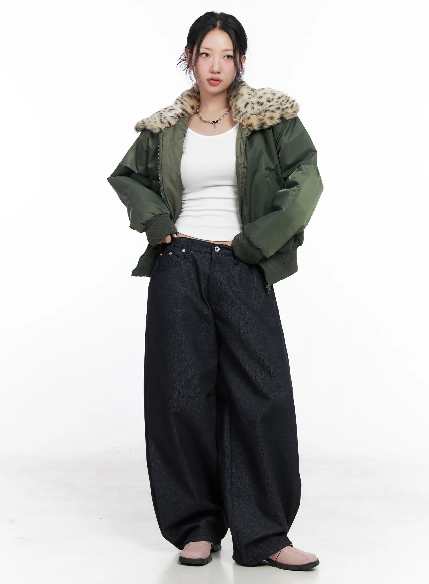 Cozy Faux Fur Collar Bomber Jacket CN514