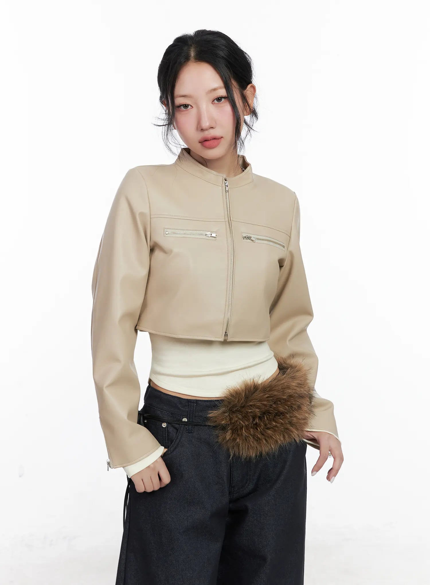 Cropped Faux Leather Jacket CN514