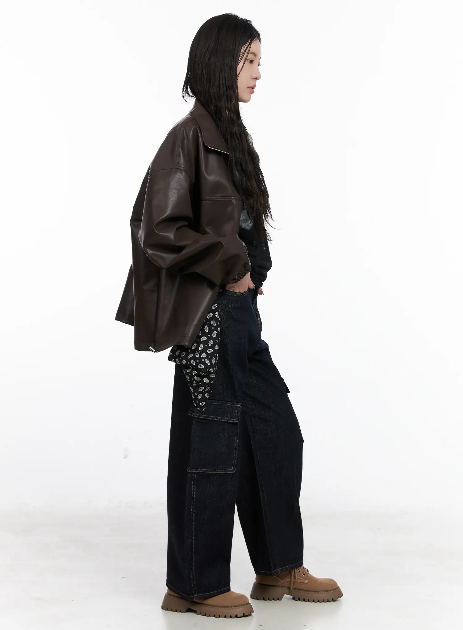 Loose Fit Balloon Faux Leather Jacket CN512