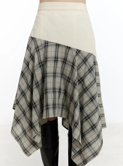 plaid-layered-asymmetric-skirt-f516