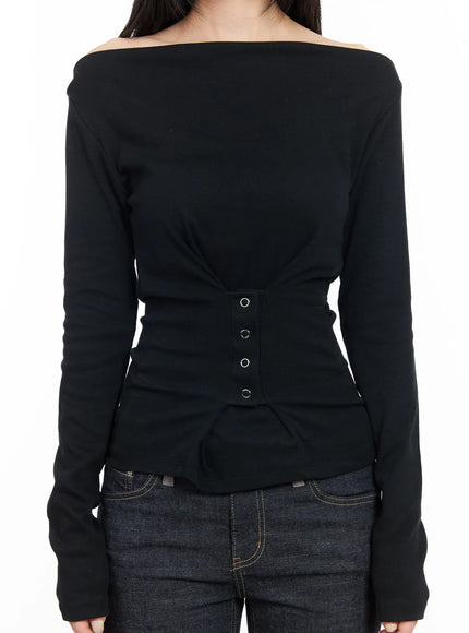 off-shoulder-corset-long-sleeve-top-cm516