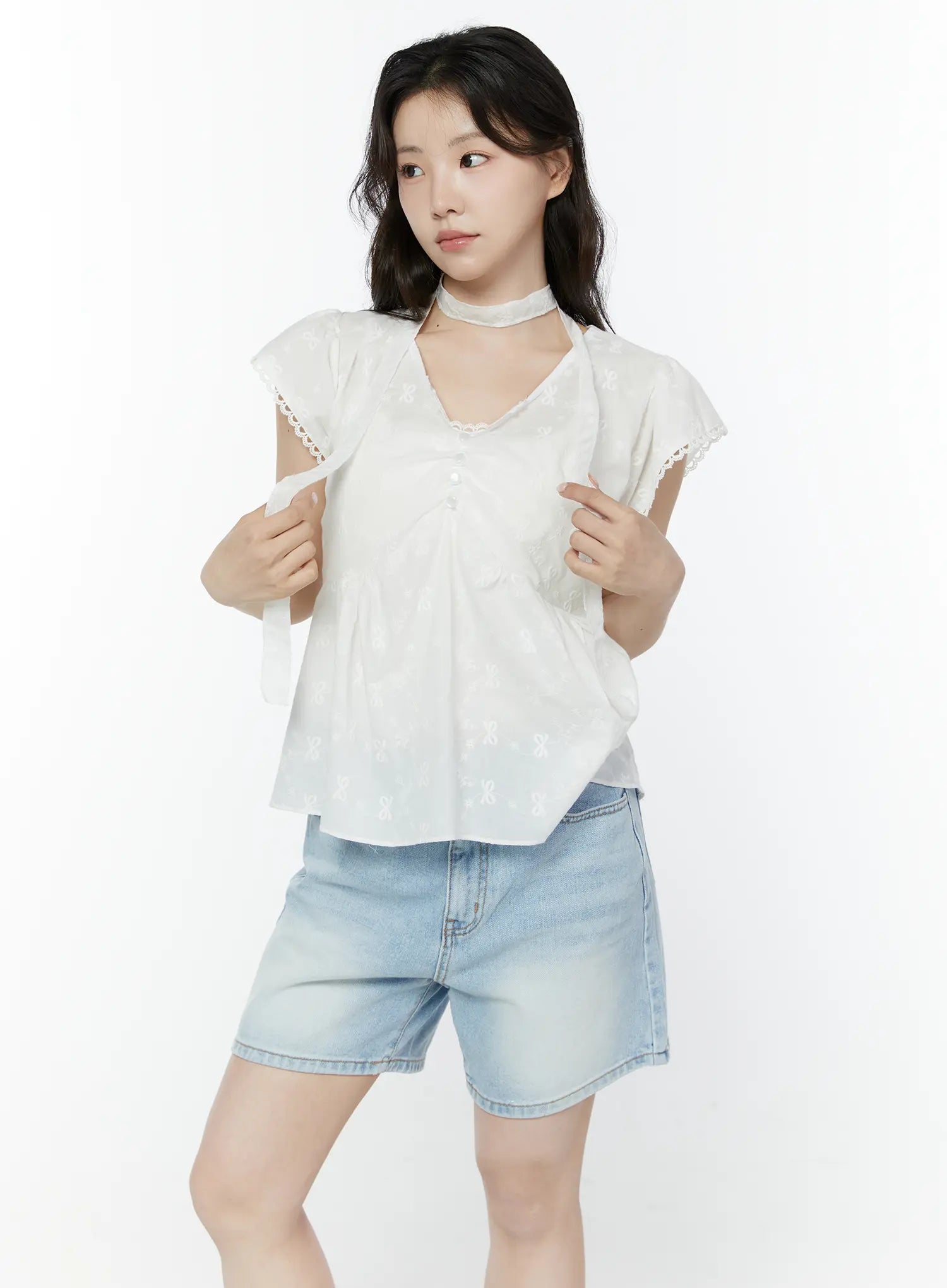 embroidered-ribbon-blouse-and-skinny-scarf-set-iy511