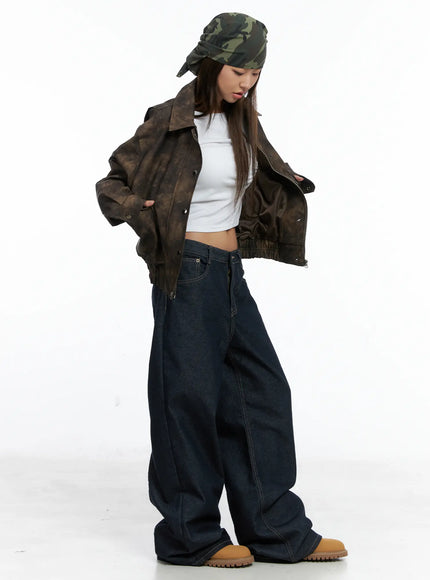 Oversized Print Leather Jacket CS505