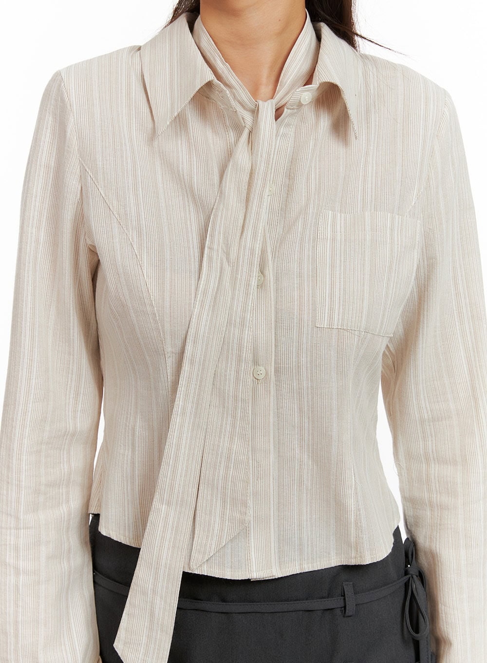 stripe-buttoned-crop-shirt-with-scarf-cy402