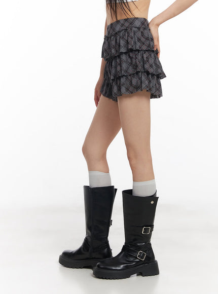 plaid-ruffle-mini-skirt-cy514