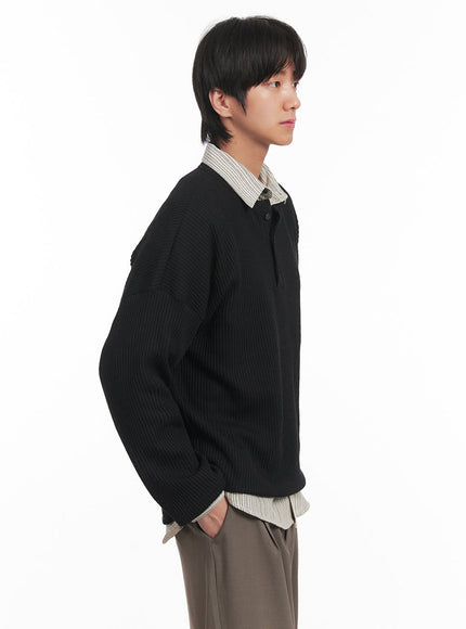 Men's Ribbed Buttoned Long-Sleeve Shirt IA510