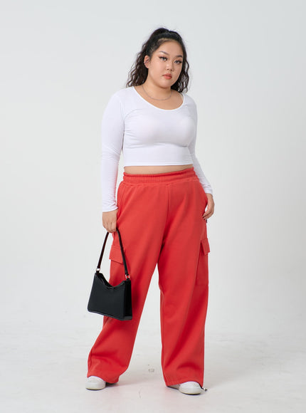 Plus U-Neck Long Sleeve Cropped Top ID27
