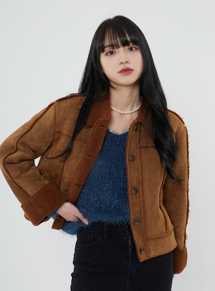 Faux Fur V-Neck Sweater OD21