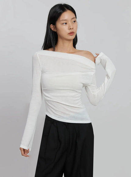 Sheer Off-Shoulder Long Sleeve Top ID516