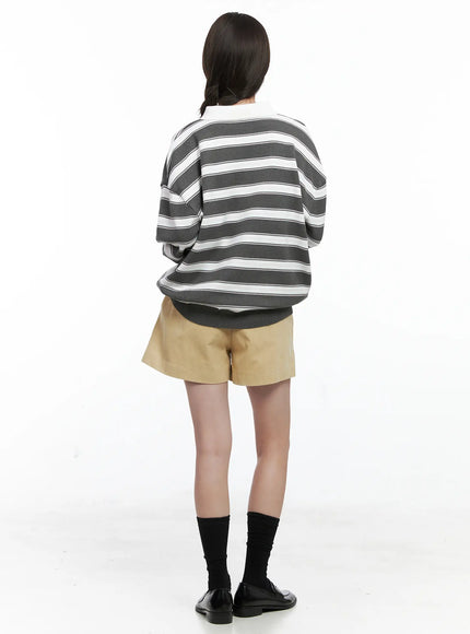 Oversized Striped Long Sleeve Collared Shirt CO503