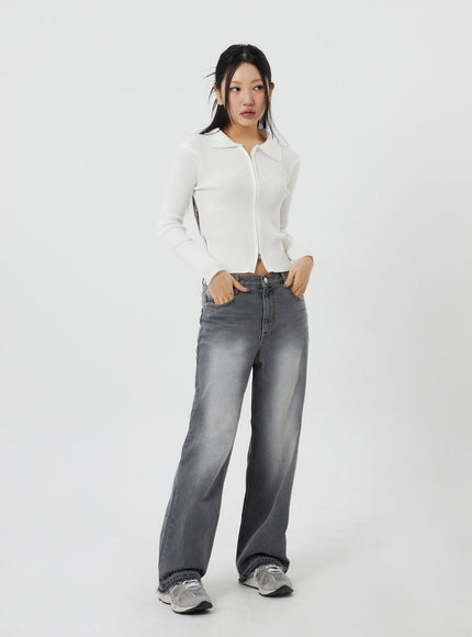 Ribbed Knit Zip-Up CF324