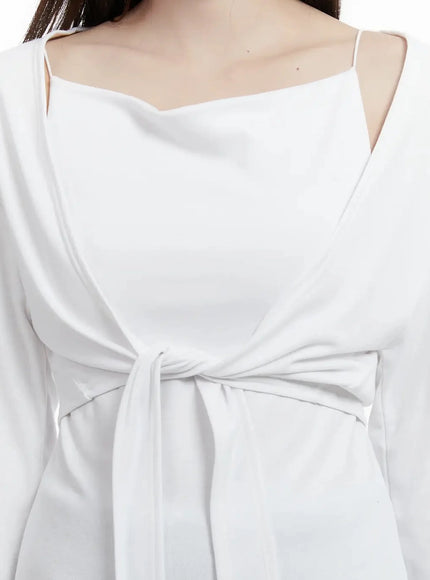 Tie Layered Knit Cami Cardigan Set IJ516