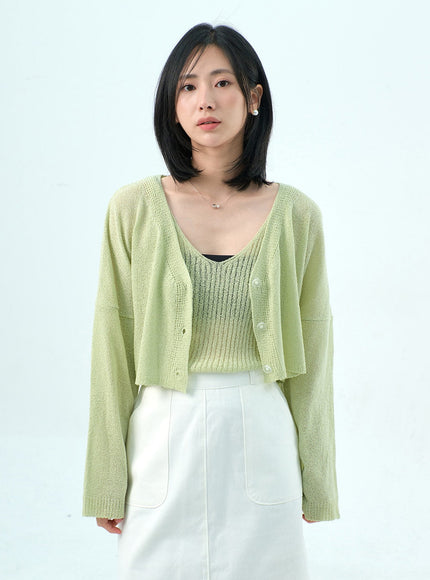 Mesh Top And Cardigan Set OY317