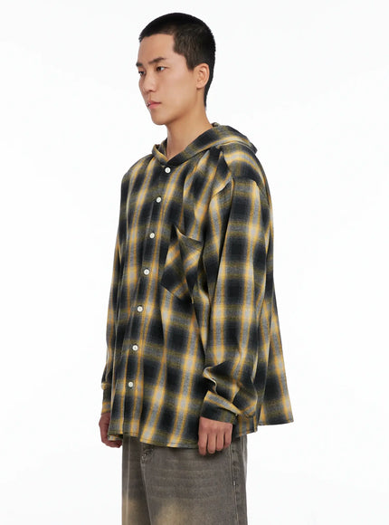 Men's Plaid Flannel Hooded Shirt IG529