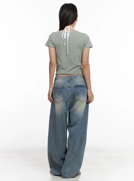 Contrast Stripe Layered Halter Tee CL518