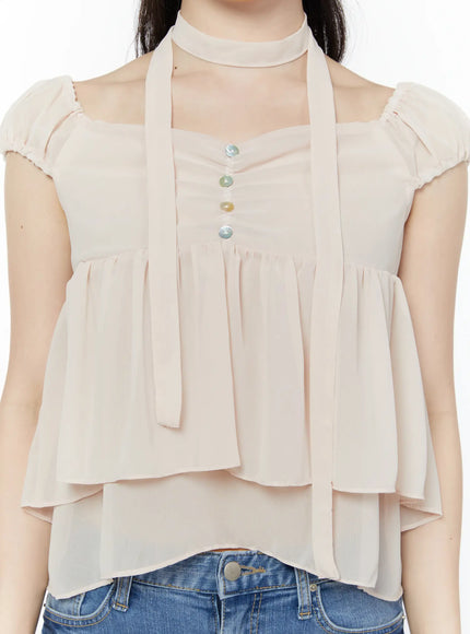 chiffon-layered-blouse-and-skinny-scarf-set-iy511