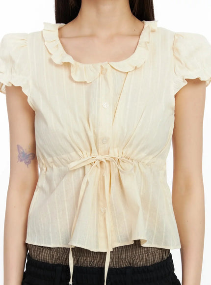Ribbon Short Sleeve Blouse IM530